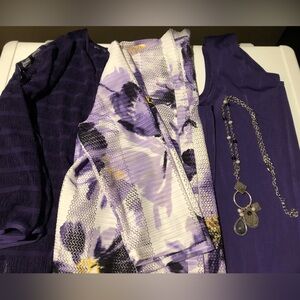 Chico’s bundle purple tops and a necklace women’s size 8